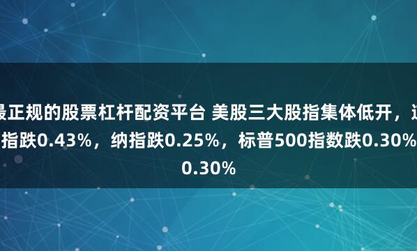 最正规的股票杠杆配资平台 美股三大股指集体低开，道指跌0.43%，纳指跌0.25%，标普500指数跌0.30%