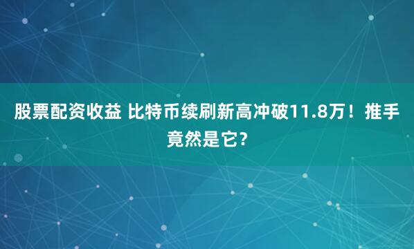 股票配资收益 比特币续刷新高冲破11.8万！推手竟然是它？